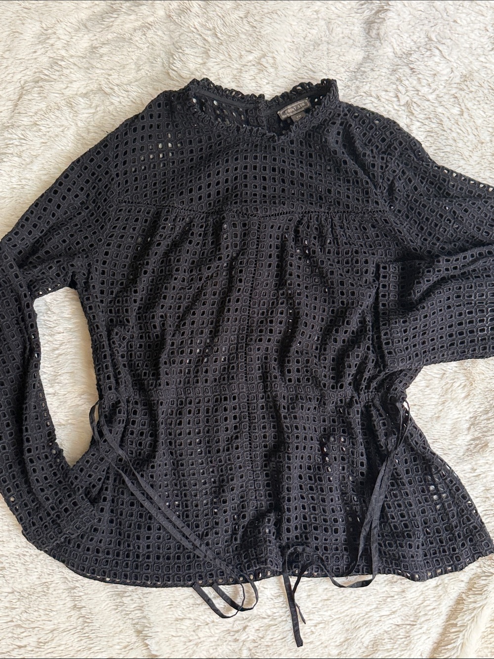 J. Crew Black Eyelet Peasant Blouse with Waist Ties